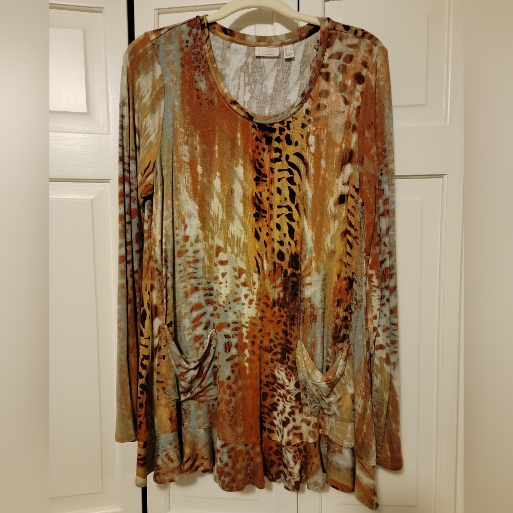 LOGO Lori Goldstein Multicolor Animal Print Tunic Size Medium EUC